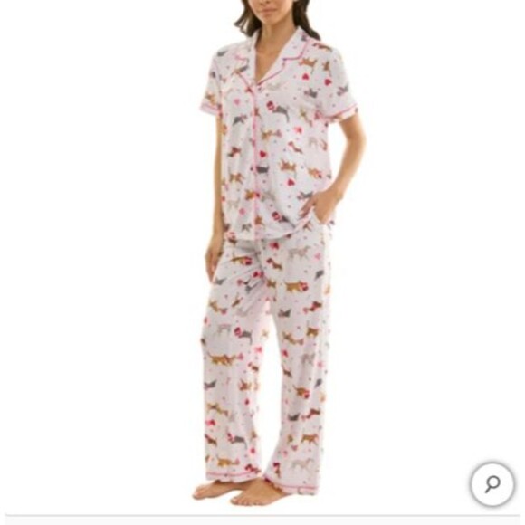 Jaclyn Womens Valentines Day Pajama Set 3-Piece Notch Collar PJ Sleepwear Hearts - Picture 2 of 6